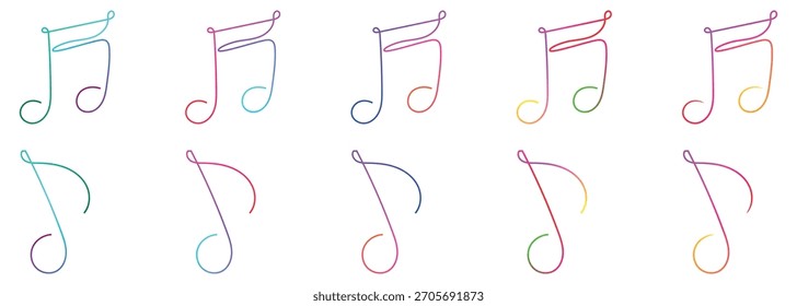 Vibrant musical notes in gradient colors on a white background for creative music themes