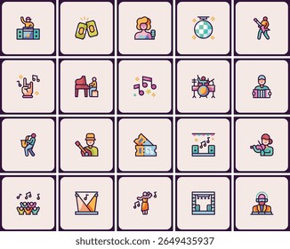 Vibrant musical performances icon collection for event posters and promotions