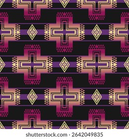 Vibrant Native American pattern. Vector colorful aztec southwestern Navajo geometric shape seamless pattern. Ethnic geometric pattern use for fabric, textile, home decoration elements, upholstery, etc