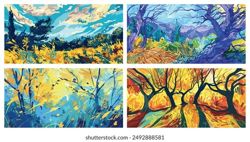 Vibrant Nature - Expressive Van Gogh Inspired Hand Drawn Illustrations
