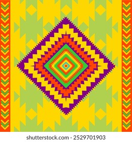 Vibrant Navajo Geometric Pattern with Colorful Diamond Centerpiece