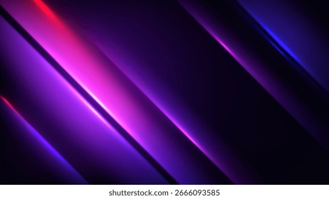 El vibrante fondo de neón con líneas diagonales brillantes en rosa púrpura y azul crea un diseño futurista inspirado en la tecnología ideal para espacios modernos de arte digital y proyectos creativos