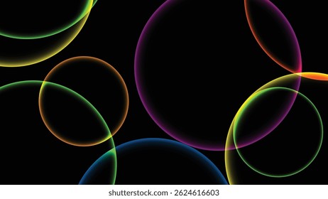 Vibrant neon circles overlapping in darkness.
