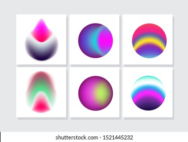 Vibrant neon colorful abstract gradient elements for design. Holographic chameleon iridescent blurry circles on white background.