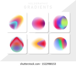 Vibrant neon colorful abstract gradient elements for design. Holographic chameleon iridescent blurry circles on white background.