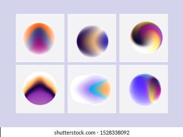 Vibrant neon colorful gradient elements for design. Holographic chameleon iridescent blurry circles on white background.