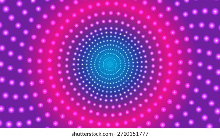 Fondo espiral punteado de neón vibrante con brillo púrpura rosado y patrón de centro azul radiante