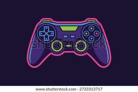 Vibrant neon game controller vector illustration with glowing buttons