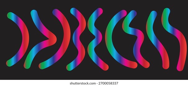 Ilustraciones de línea abstracta de estilo caligrafía de degradado de neón vibrante, perfectas para ropa urbana moderna e impresiones digitales.