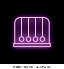 Vibrant neon icon depicting newton's cradle, illustrating the principles of momentum and energy transfer with swinging spheres