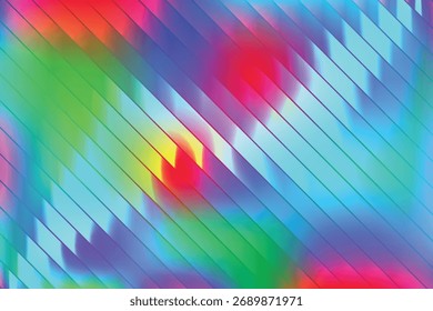 Fondo Abstractas iridiscente de neón vibrante con rayas brillantes diagonales y efecto de degradado de arco iris.