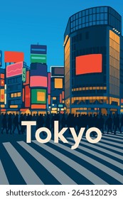 As vibrantes luzes de neon do cruzamento de Shibuya, um dos cruzamentos mais movimentados de Tóquio, brilham intensamente à medida que multidões de pessoas atravessam a rua nesta cena icônica de energia urbana e da vida japonesa moderna
