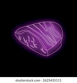 Sinal de bife roxo de néon vibrante brilhando sobre um fundo escuro, criando um visual impressionante