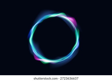 Vibrantes marcos redondos de neón con iluminación láser, mezclas de colores rosa-azul y púrpura-rojo, y luz radial suave perfecta para composiciones digitales, pósters futuristas y superposiciones geométricas cósmicas
