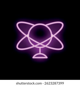 Vibrant neon sign depicting global connection with orbiting circles, symbolizing international communication and unity