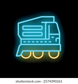 Vibrant neon sign depicting a truck transporting goods, illuminating the darkness with its colorful glow