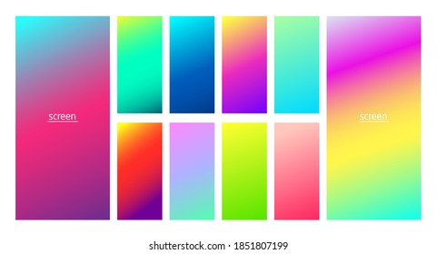 Vibrant and neon soft gradient smooth color background set for devices, pc and modern smartphone screen neon colors backgrounds vector ux and ui design illustration.