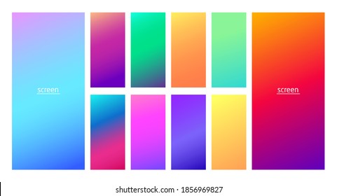 Vibrant and neon soft gradient smooth color background set for devices, pc and modern smartphone screen neon colors backgrounds vector ux and ui design illustration.