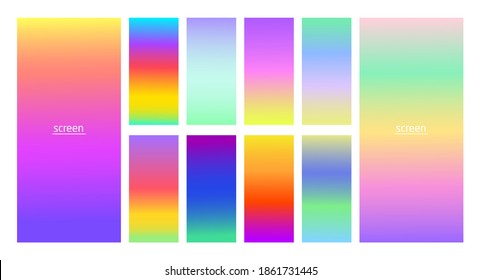 Vibrant and neon soft gradient smooth color background set for devices, pc and modern smartphone screen neon colors backgrounds vector ux and ui design illustration.