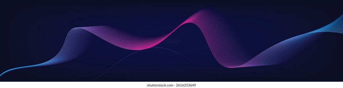 Vibrant Neon Wave Lines on Dark Background. Futuristic Tech Flow Design