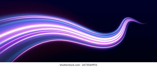 Lebhafte Neonwellen auf dunklem Hintergrund, ideal für moderne Designprojekte. Neonfarben leuchtende Linien. Elektroauto und Stadtkonzept Hitech Kommunikationskonzept Innovationshintergrund, Vektordesign.	
