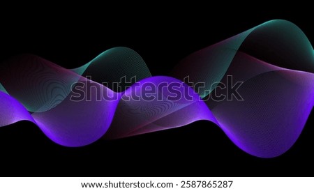 Vibrant neon waves smoothly flow over a dark background, creating a mesmerizing visual rhythm.