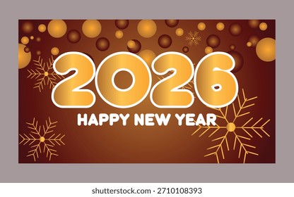 Vibrant New Year scene with bold gold numerals 2026, elegant Happy New Year lettering, a layered red podium, and colorful fireworks against a deep red backdrop—perfect for greetings and festive 