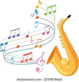 Vibrant notes flowing from a golden saxophone