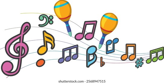 Vibrant notes and maracas create musical harmony