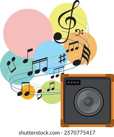 Vibrant notes and speaker in harmony