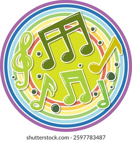 Vibrant notes and symbols in circular arrangement