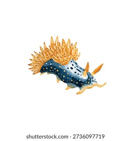 Vibrant nudibranch sea slug vector illustration. Perfect for marine biology, ocean conservation, or aquatic themes. Exotic underwater creature.