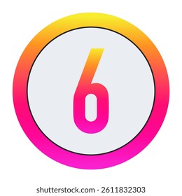 Vibrant Number 6 Icon - Minimalist Design with Yellow-Pink Gradient Ring and Bold Central Letter A on Light Background for Creative Projects