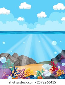 Vibrant ocean life with corals and sea creatures