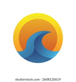 Vibrant Ocean Wave with Sunset Circle Background Vector Illustration