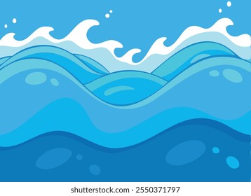 Vibrant Ocean Waves Cartoon Illustration - Blue Sea Art	