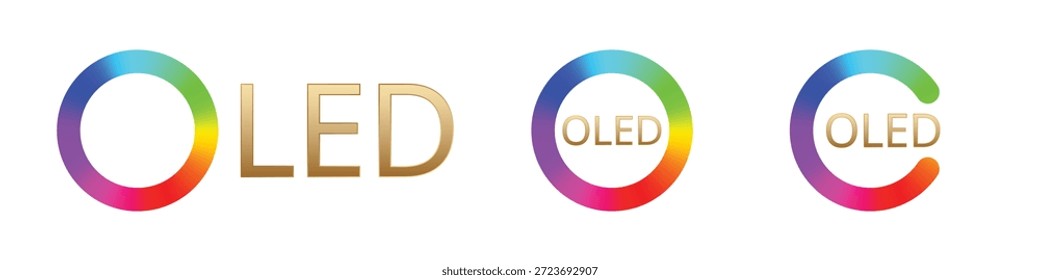 Símbolos vibrantes de la tecnología de la pantalla led sobre fondo blanco.