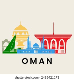 Vibrant Oman Landmark Illustration with Detailed Architectural Elements