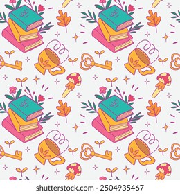 Vibrant One More Chapter Book Lover Seamless Pattern