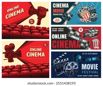 A vibrant online cinema event showcases a movie marathon with classic films engaging activities and unforgettable cinematic experiences for all movie enthusiasts