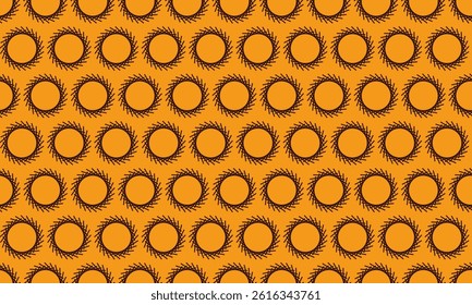 Vibrant orange background featuring a repeating pattern of stylized suns or cogs.  Ideal for website banners, textiles, or any project needing a bold, geometric design.