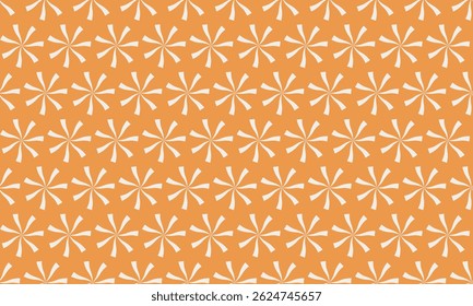 Levendige oranje achtergrond met een herhalend patroon van gestileerde zonnestralen.  Perfect voor textielontwerp, website-achtergronden of het toevoegen van een vleugje moderne flair uit het midden van de eeuw aan uw projecten.