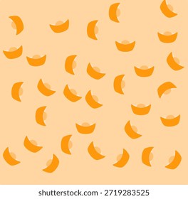 Un fondo naranja vibrante lleno de un patrón repetitivo de sicee dorado o lingotes de yuan bao Los Elementos de oro dispersos representan riqueza y prosperidad para las próximas celebraciones del año nuevo lunar
