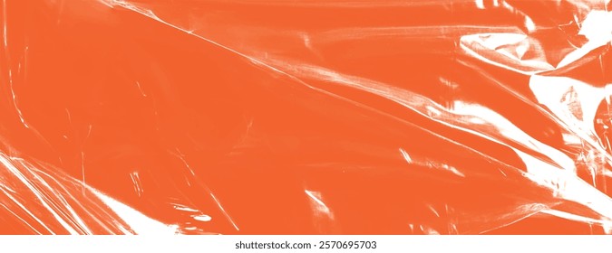 Vibrant orange background with a glossy, reflective texture. The background features smooth, flowing lines in a bright orange hue. Plastic foil wrap texture background. Orange background vector.