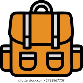 Uma mochila laranja vibrante com detalhes em preto e branco sobre um fundo branco limpo