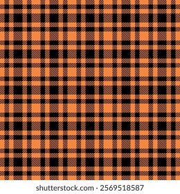 Vibrant orange and black plaid pattern.  Perfect for autumnal designs, Halloween projects, or textile prints.  High-resolution seamless texture ideal for web backgrounds, fabric designs, and more.