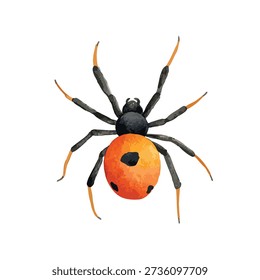 Vibrant orange and black spider vector illustration, perfect for Halloween, nature, or educational designs. Isolated arachnid graphic element.