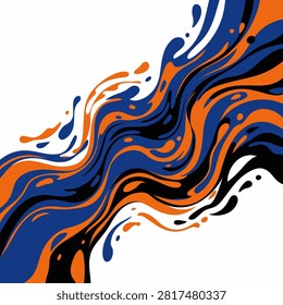 Vibrant orange and blue liquid waves flow in dynamic patterns