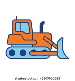 Vibrant orange bulldozer with large blade for construction and excavation projects.