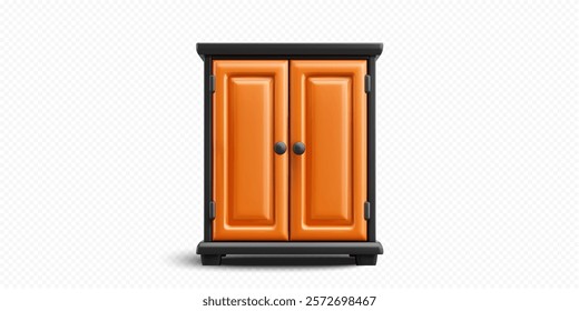 A vibrant orange cabinet with smooth black edges adds a modern touch to any space. Ideal for storing various items while enhancing decor.